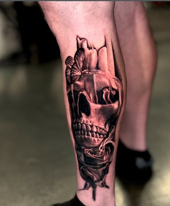 Skull & butterfly tattoo by InkMeLele